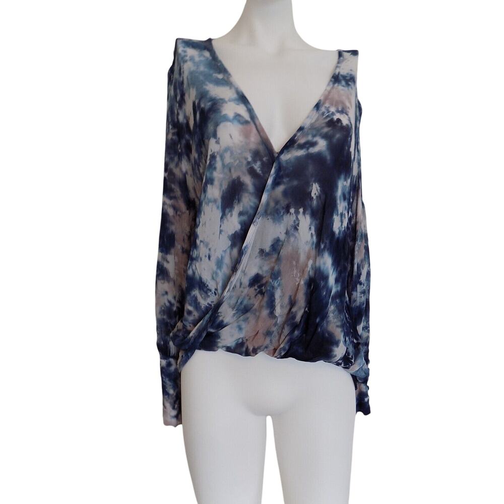 Young Fabulous & Broke Blue Tie Dye Draped Blouse Size M